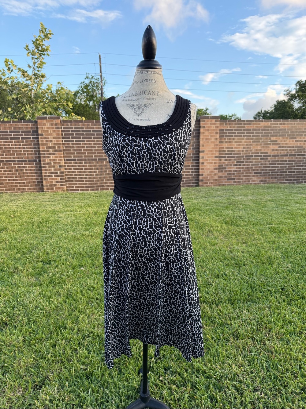 Perceptions Black and White Beaded Neckline Dress